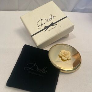 NOS Vintage Dolce Habana Gold Mini Compact Mirror, Gold Ornate Flower